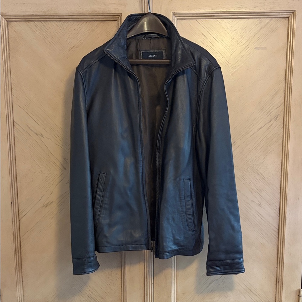 Alfani Men's Dark Brown Leather Jacket - M